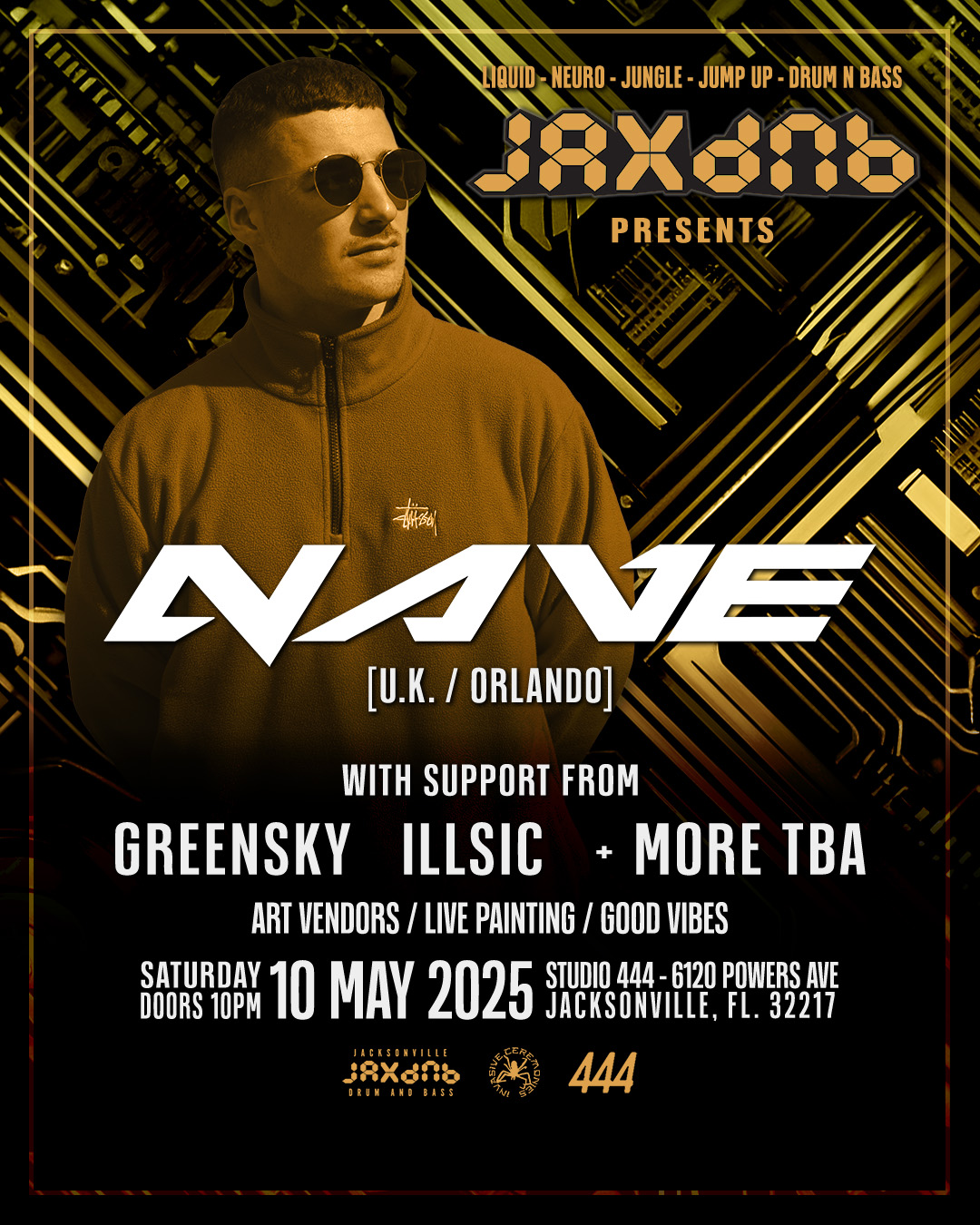 Event flyer for Nave with JaxDnB in Jacksonville, FL