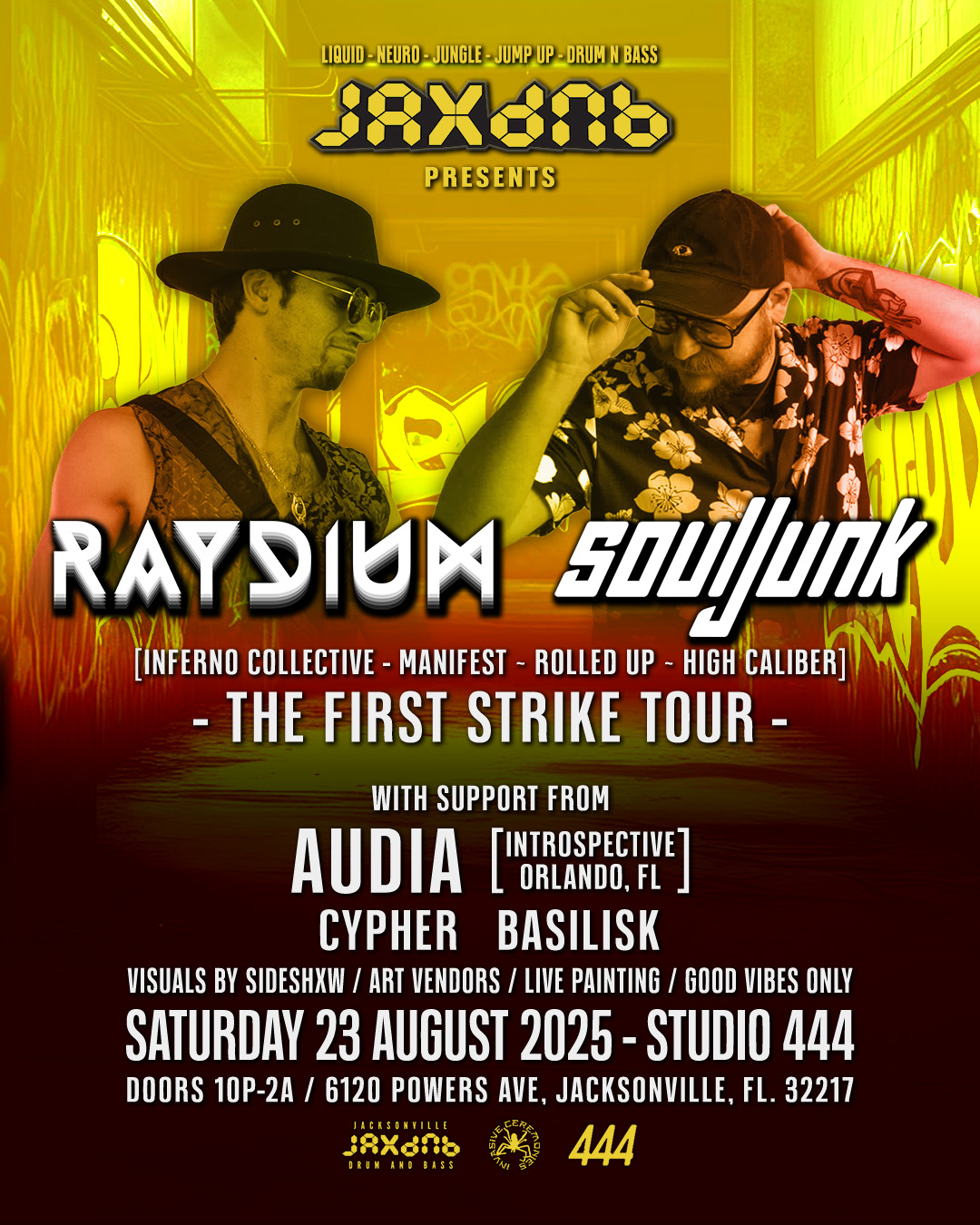 Event flyer design for Raydium and Souljunk in Jacksonville, FL